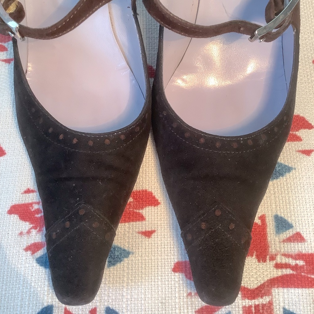 Jane Brown London Wing Tip Black Suede Mary Jane Pump